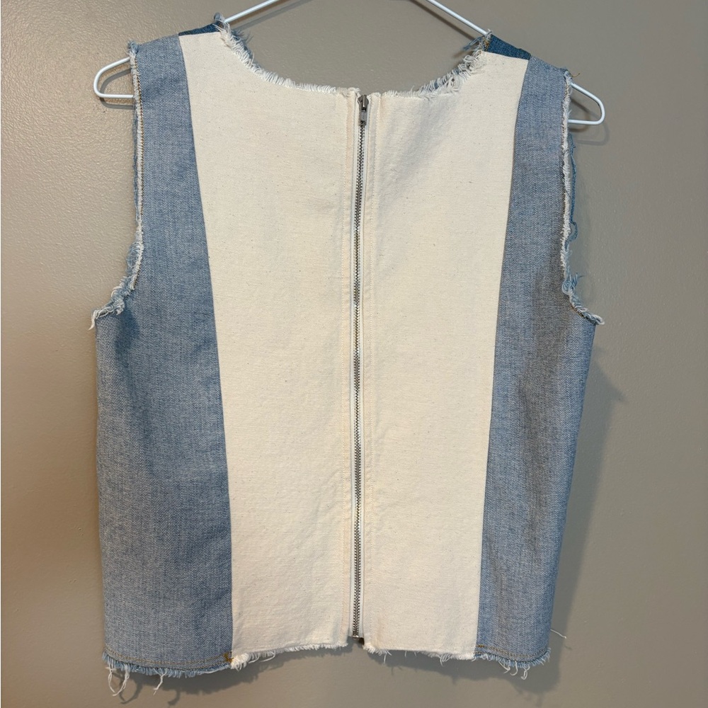 SEA new york distressed raw denim zip up sleeveless cami frayed hem - Picture 7 of 9